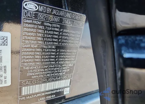 2022 Land Rover Range Rover Hse Westminster Edition z USA, uszkodzony, nr VIN SALGS2RU6NA459635